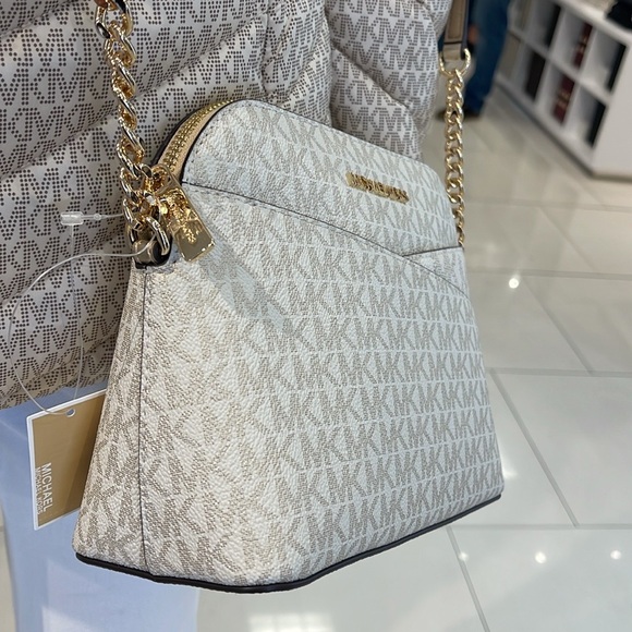 Michael Kors Jet Set Travel Medium Metallic Signature Logo Dome Crossbody Satchl - Picture 15 of 16